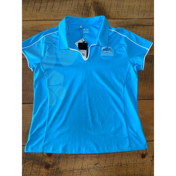 NWT Womens Adidas Climacool Caledonia Golf & Fish‎ Club Blue Short Sleeve Polo L - Picture 1 of 10